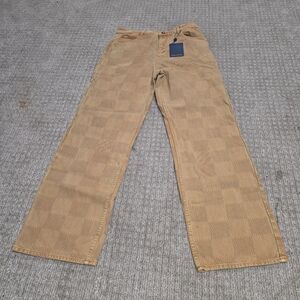 Louis Vuitton Beige Checkered Straight Jeans